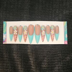 Floral Blue and Nude Press-On Nails